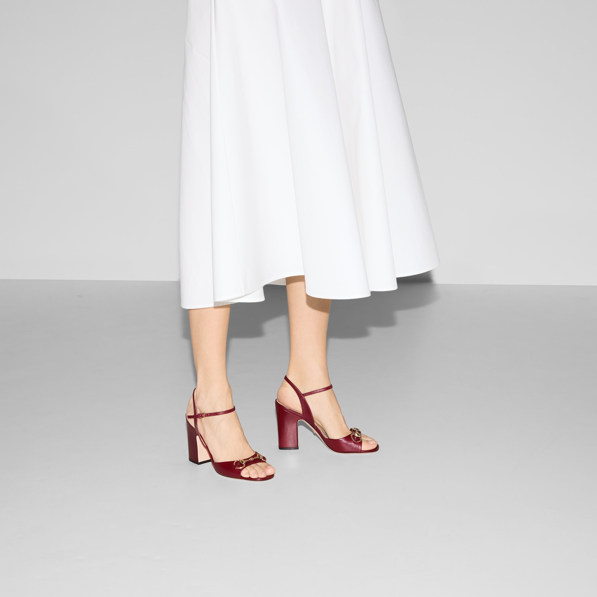 Gucci Womens Horsebit Rosso Ancora Red Leather Heel Sandals