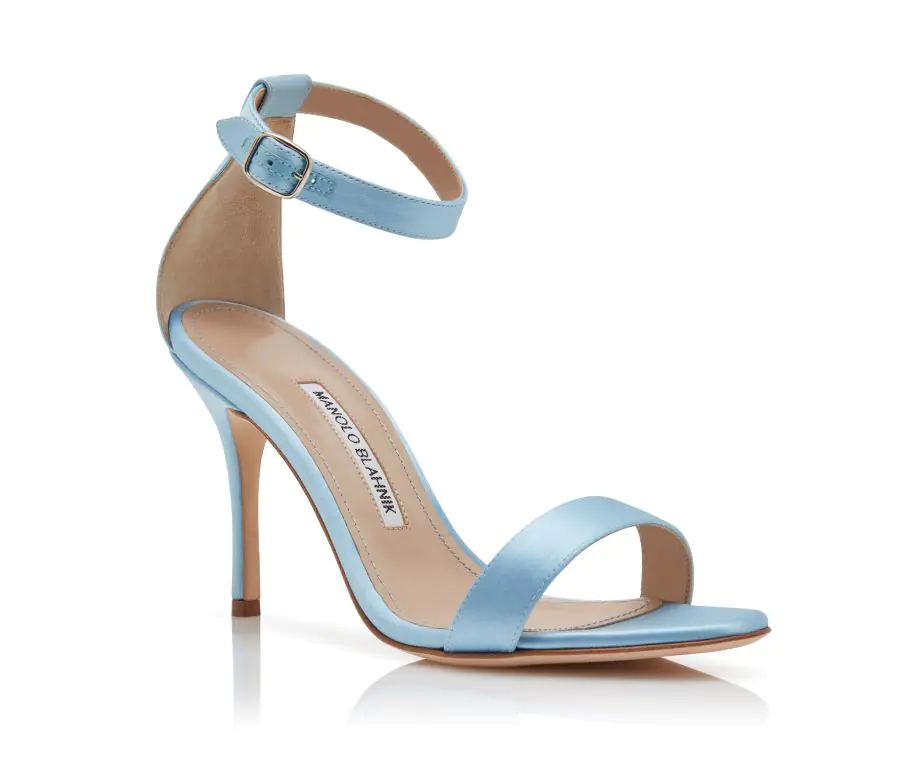 Manolo Blahnik Chaos Light Blue Satin Strap Sandals
