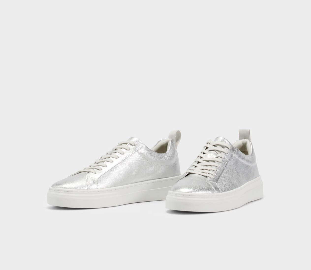 Vagabond Shoemakers Zoe Platform Silver Metallic Leather Sneakers