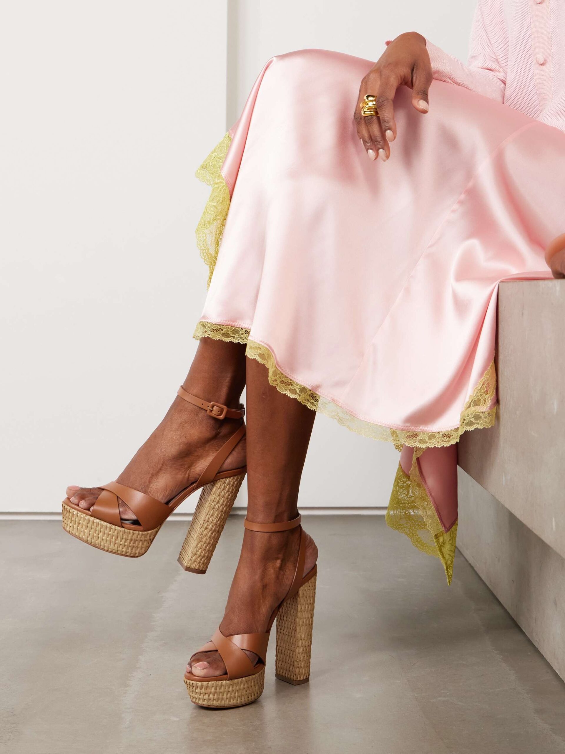 Aquazzura Sunseeker Plateau 140 Tan Leather Platform Sandals