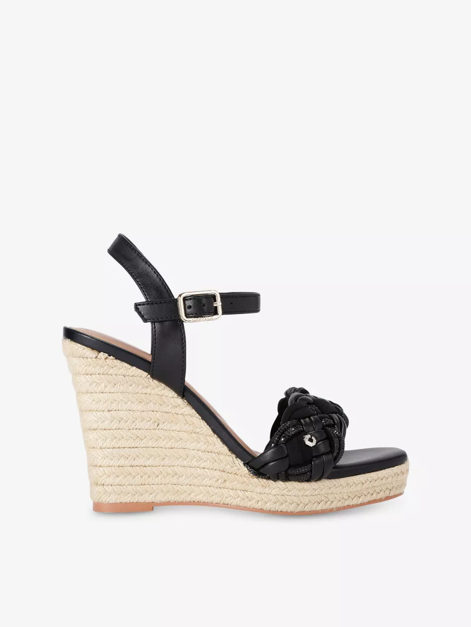 Carvela Maiella Black Comb Faux Leather Heeled Wedges
