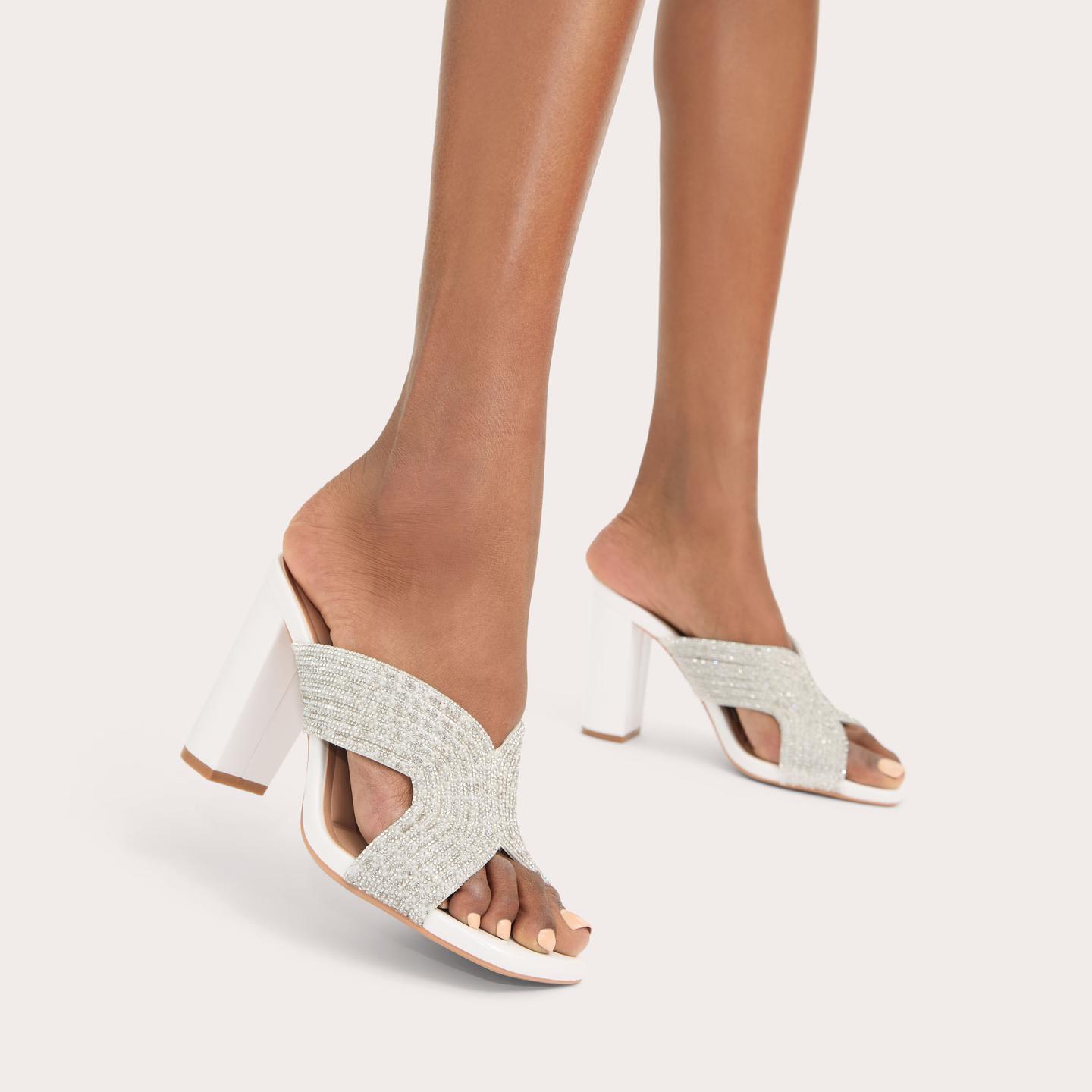 Carvela Paparazzi White Pearl Block Heels