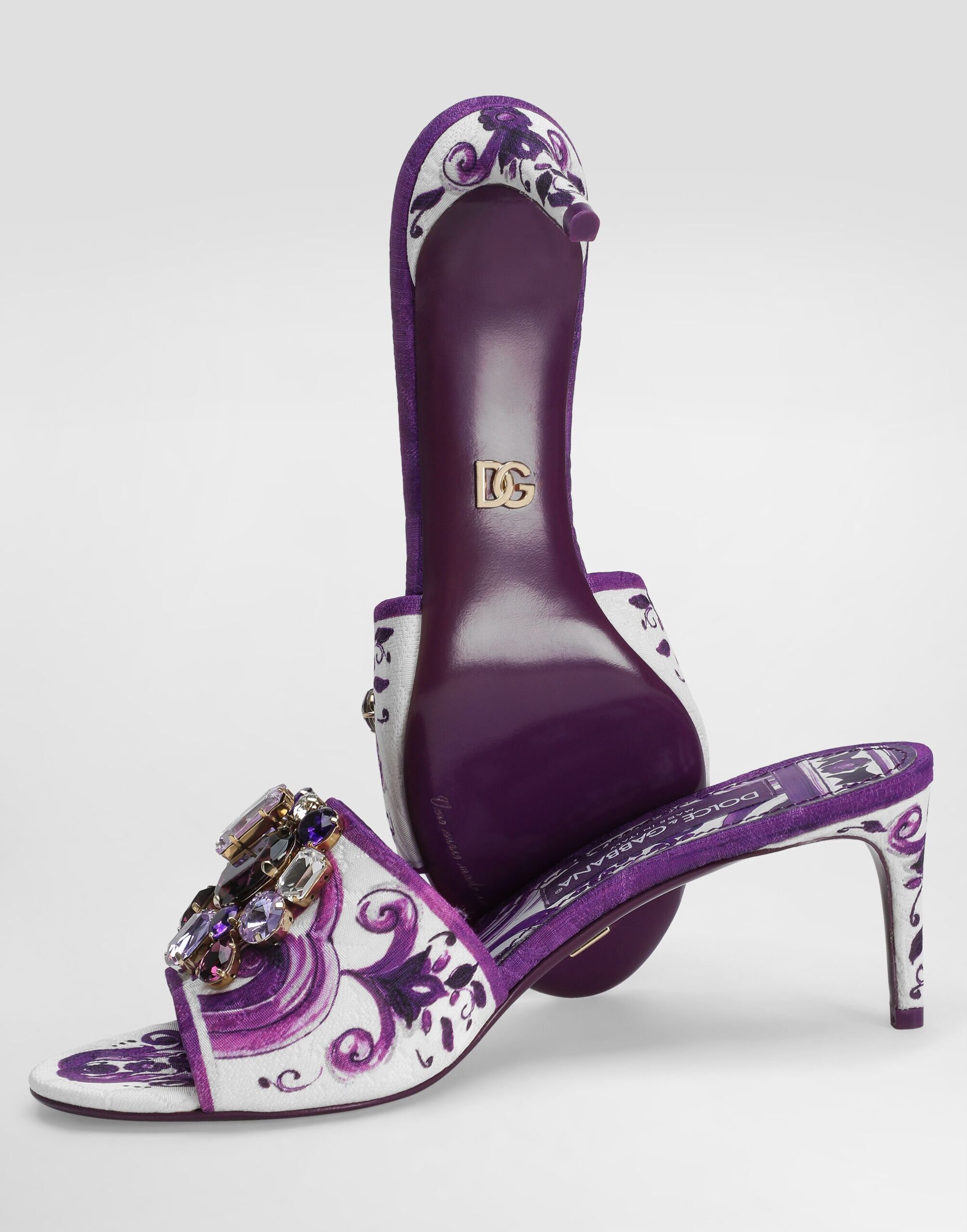Dolce Gabbana Brocade Mules with Jewel Embroidery