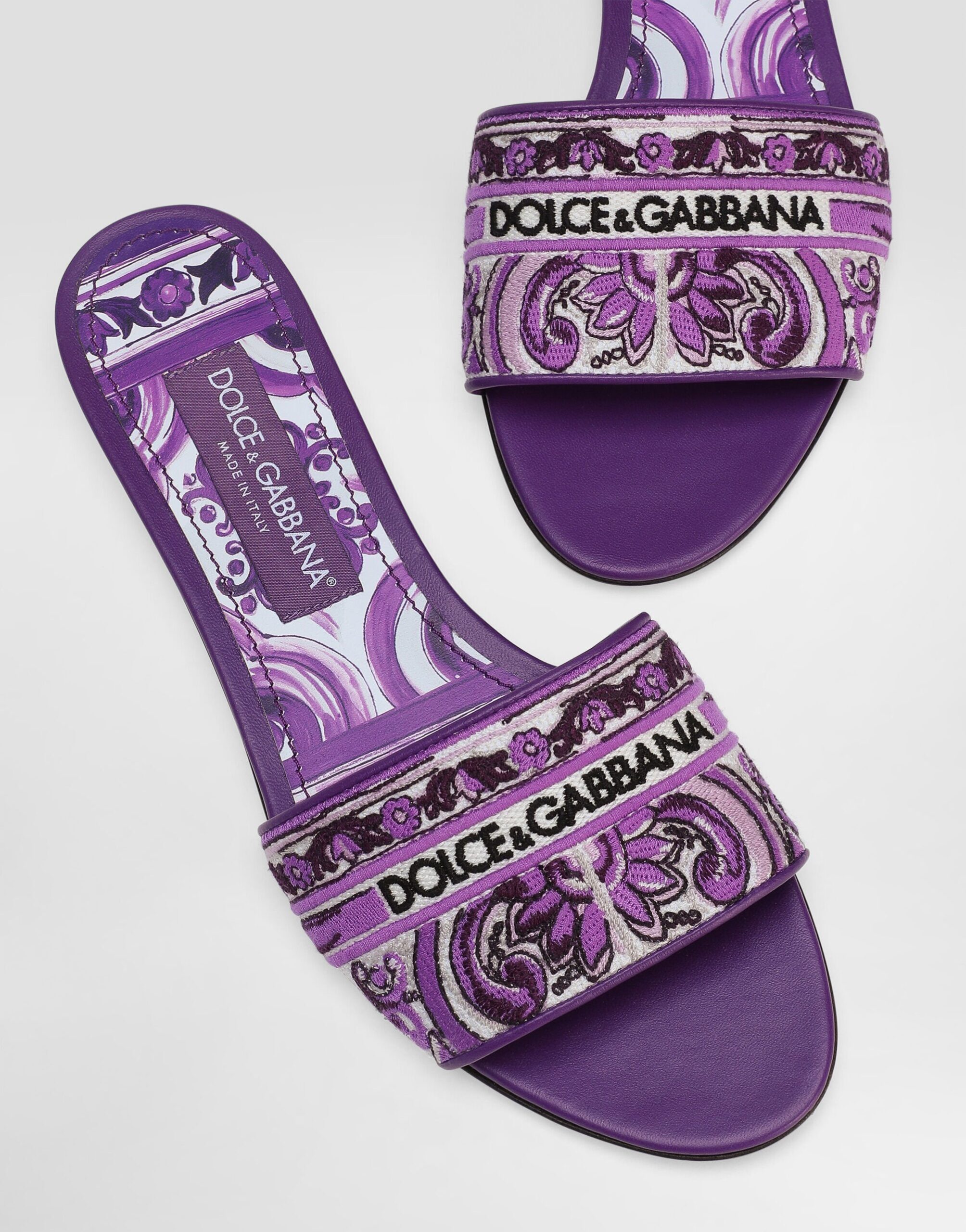 Dolce Gabbana Emboidered Slides in Multicolour