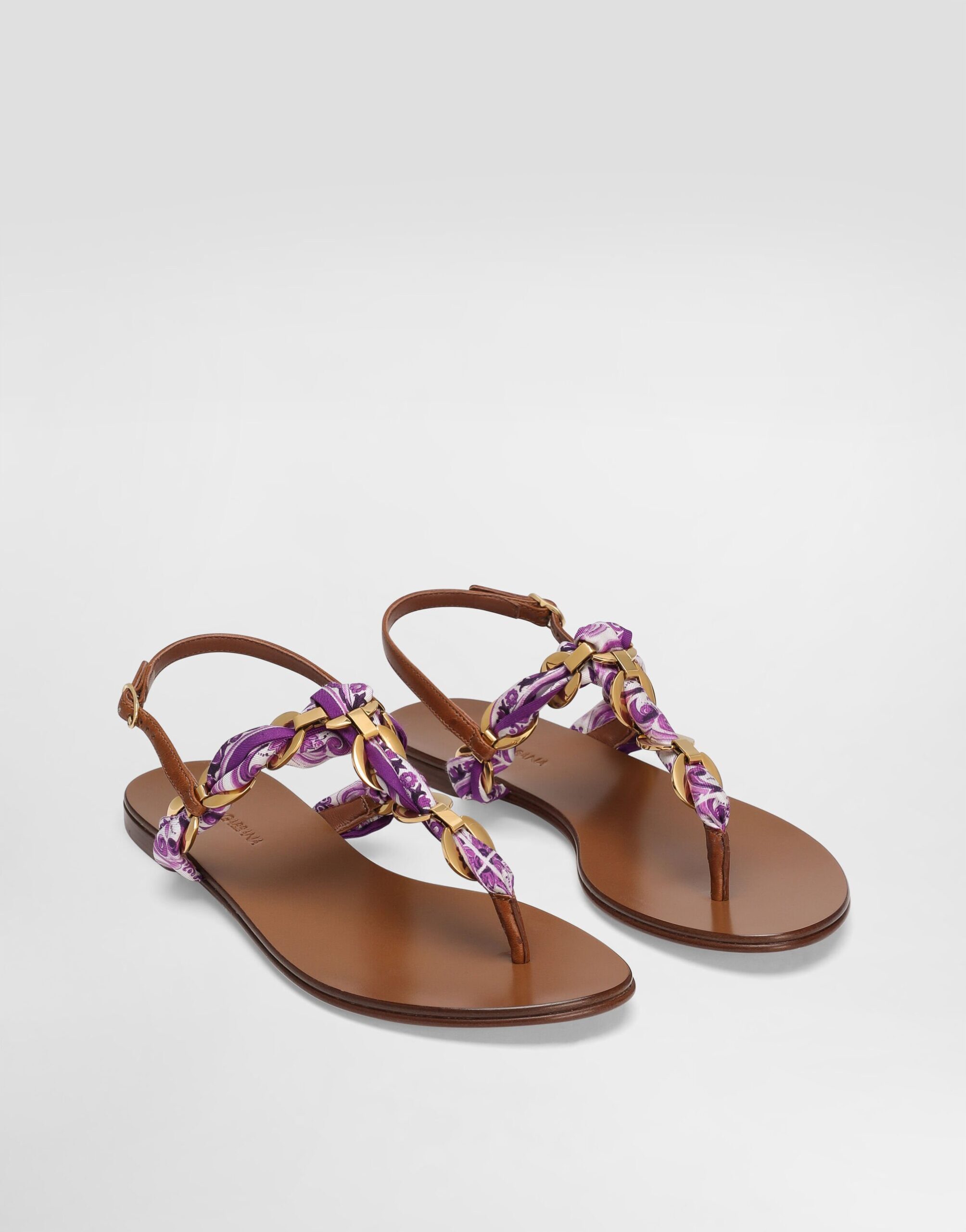 Dolce Gabbana Majolica-Print Twill Multicolour Flip-Flops
