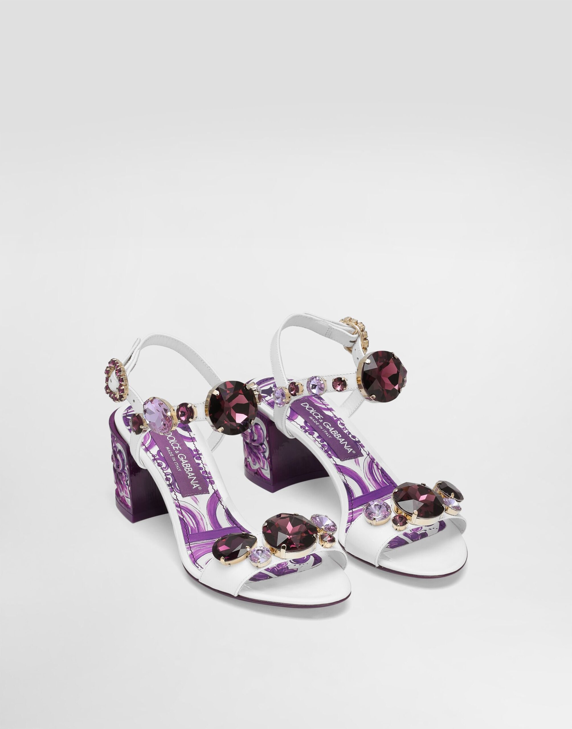 Dolce Gabbana Patent Leather Sandal with Jewel Embroidery