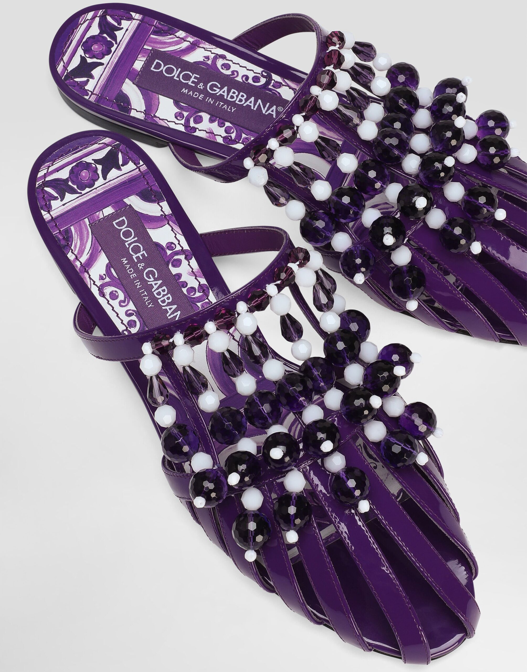 Dolce Gabbana Patent Purple Leather Sandal with Stones