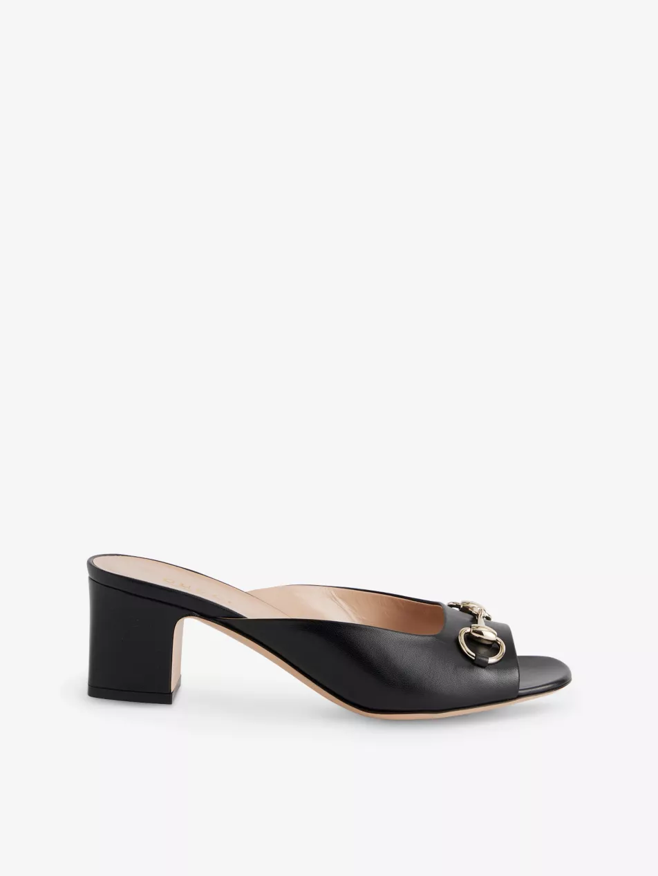Gucci Horsebit 55 High Heel Nero Leather Mules