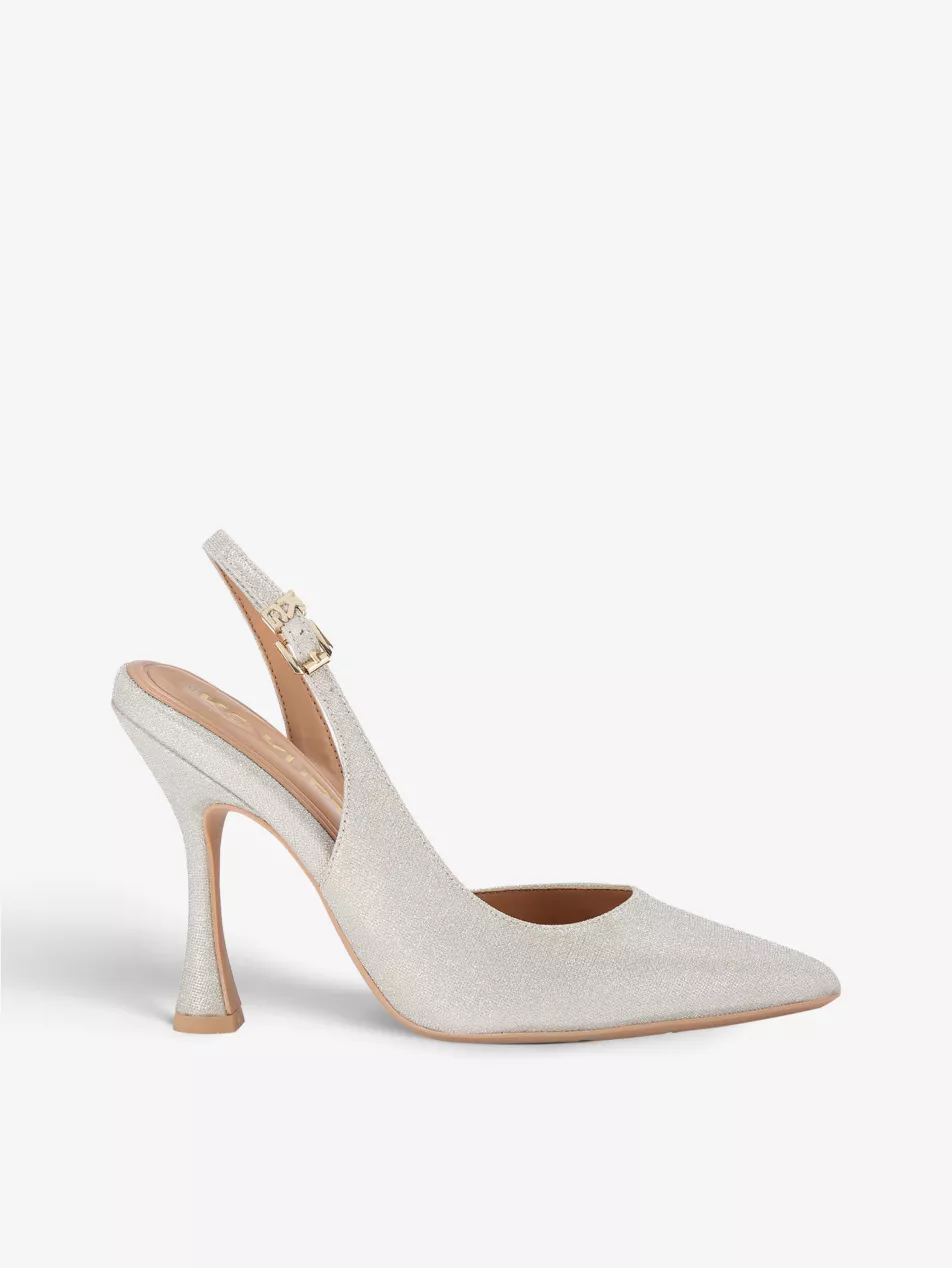 Kurt Geiger Aria Pointed Tote Woven Silver Slingback Courts