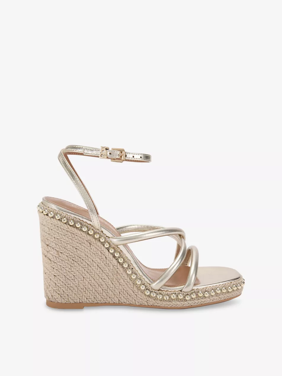 Kurt Geiger Peyton Gold Faux Leather Wedge Sandals