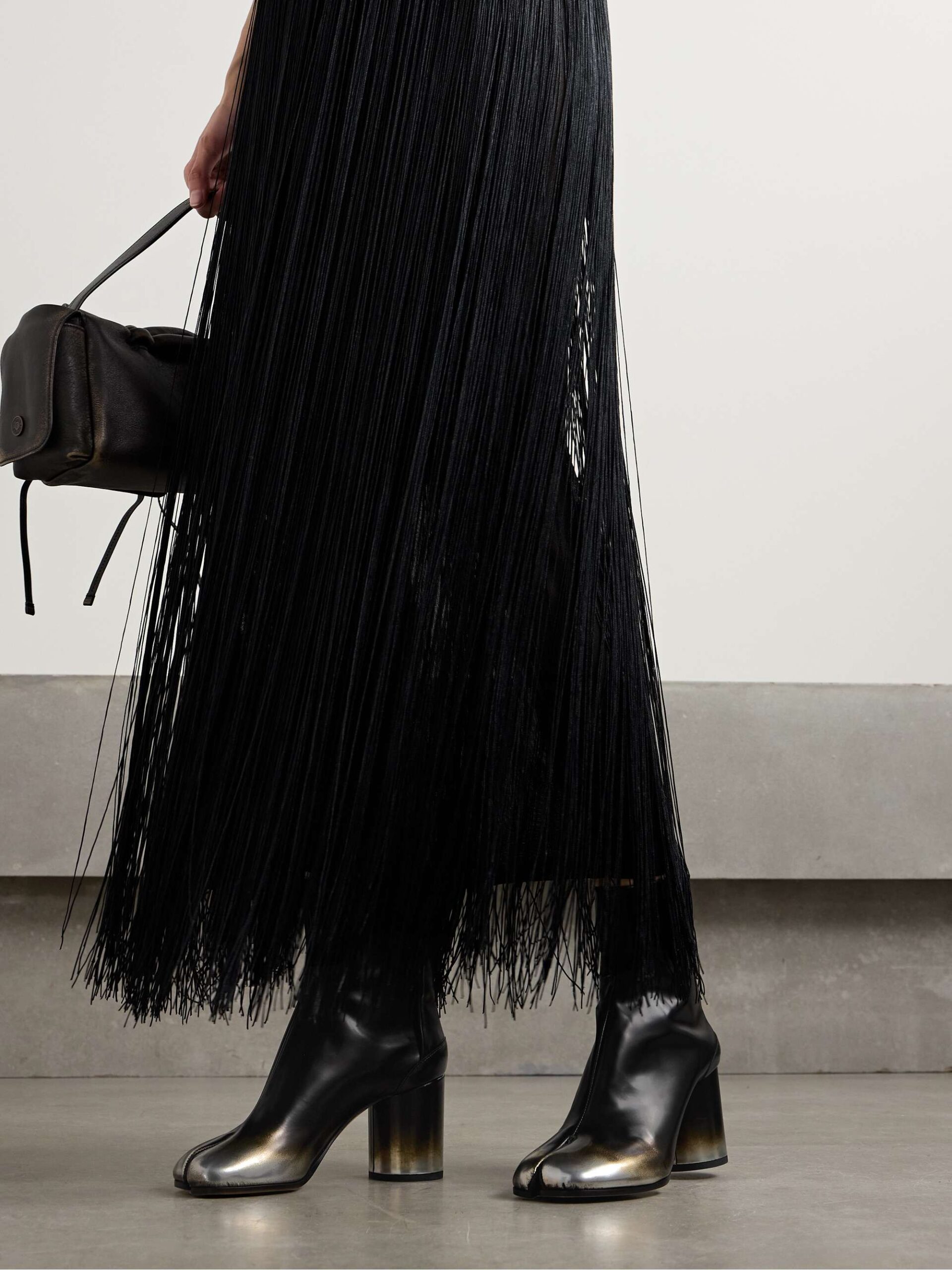 Maison Margiela Tabi Split-Toe Metallic Black Leather Ankle Boots