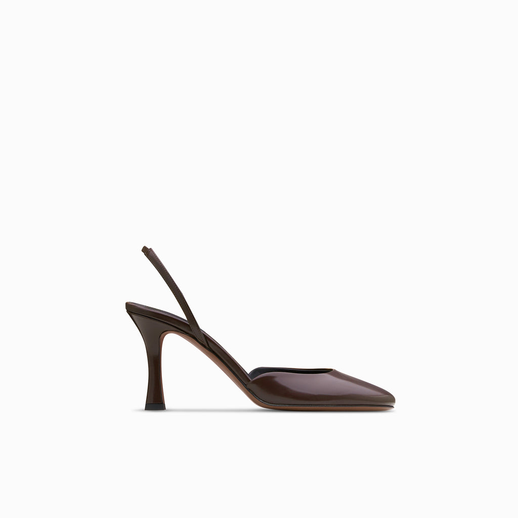 Neous Baten 80mm Dark Chocolate Patent Slingback Pumps