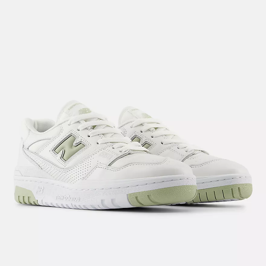 New Balance BB@550 White Olive Leather Trainers Shoes