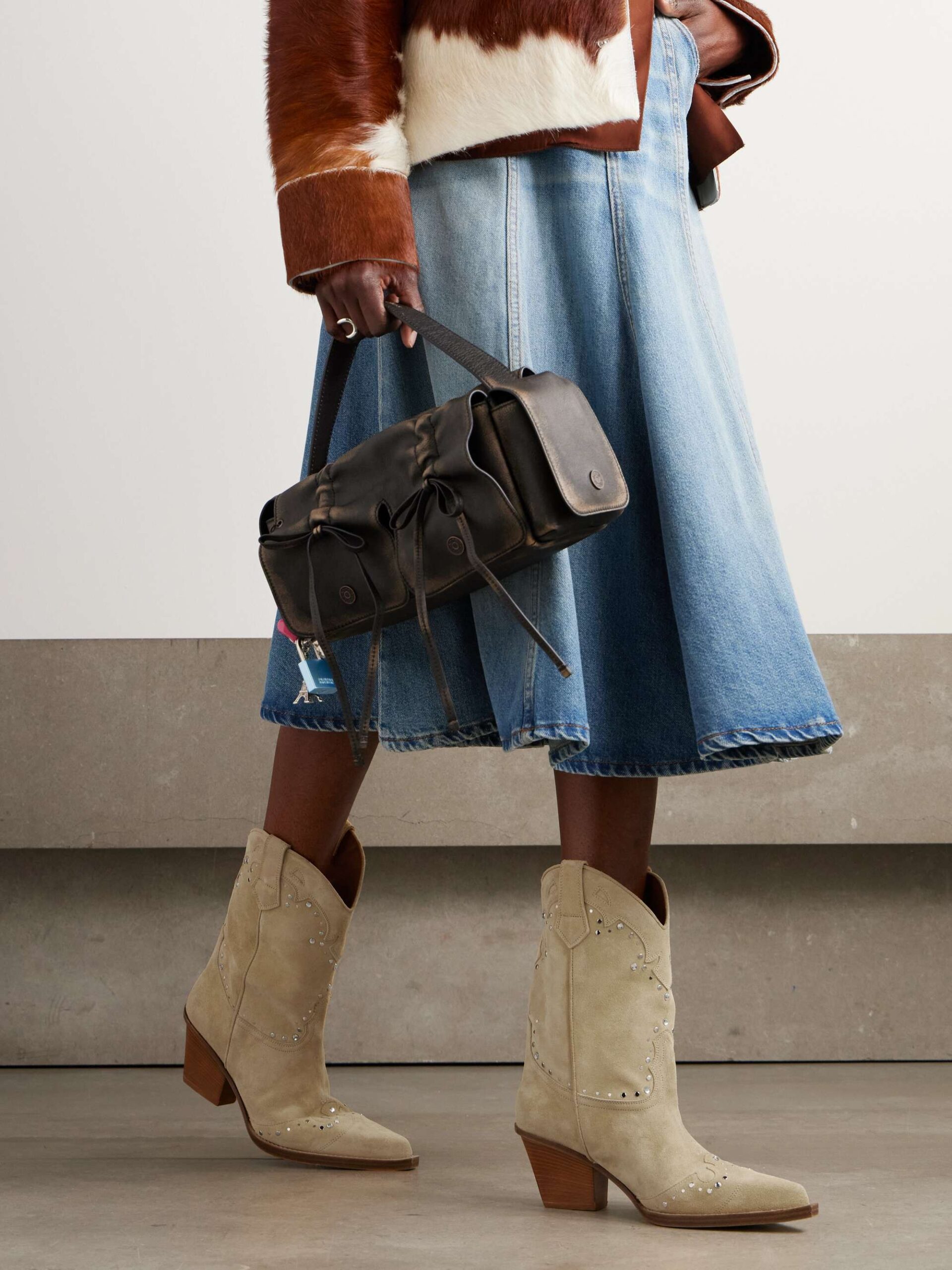 Paris Texas Janice Embellished Ecru Suede Cowboy Boots