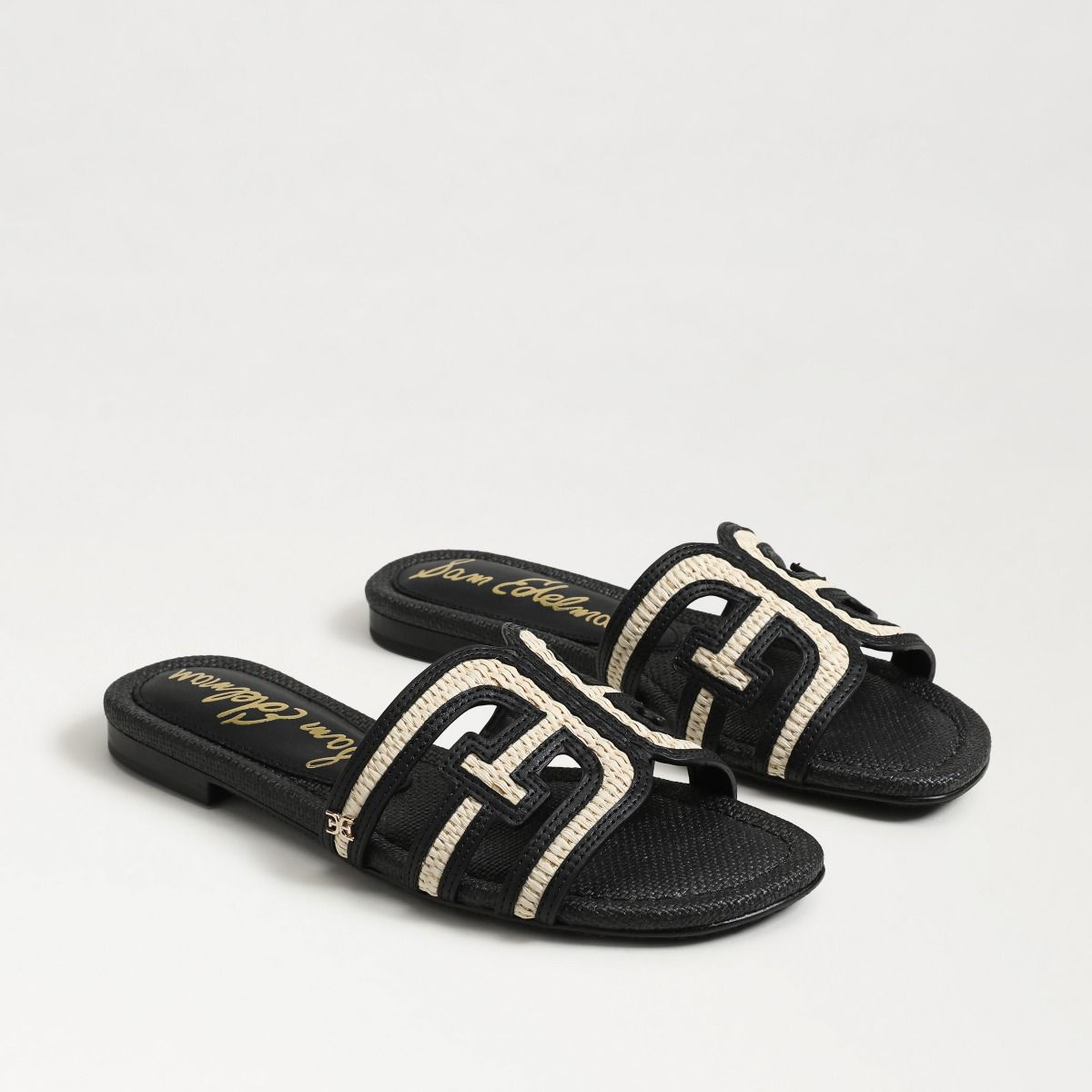 Sam Edelman Bay Multicolour Linen Black Slide Sandal