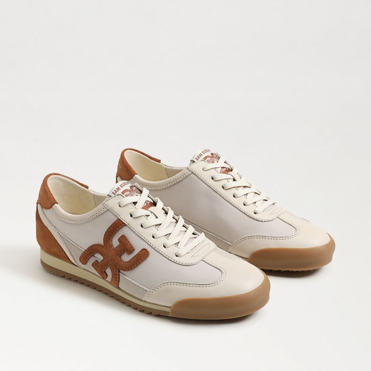 Sam Edelman Ivey Lace Up Ivory and Brown Trainer Sneakers