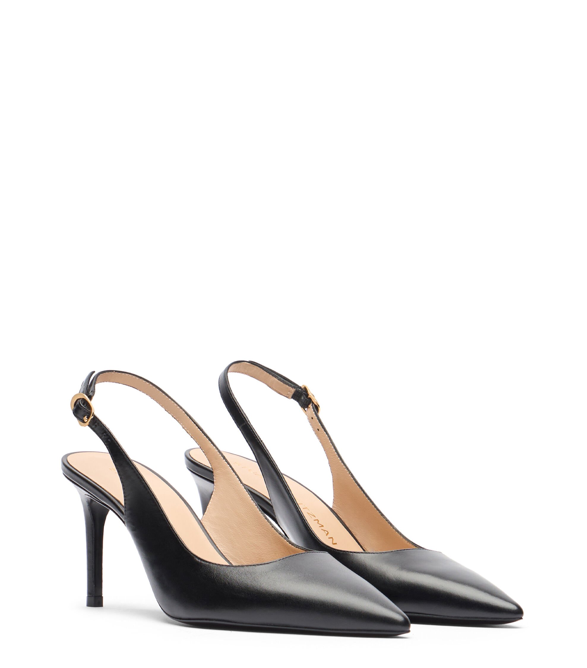 Stuart Weitzman Stuart Power 75mm Black Calf Leather Slingback