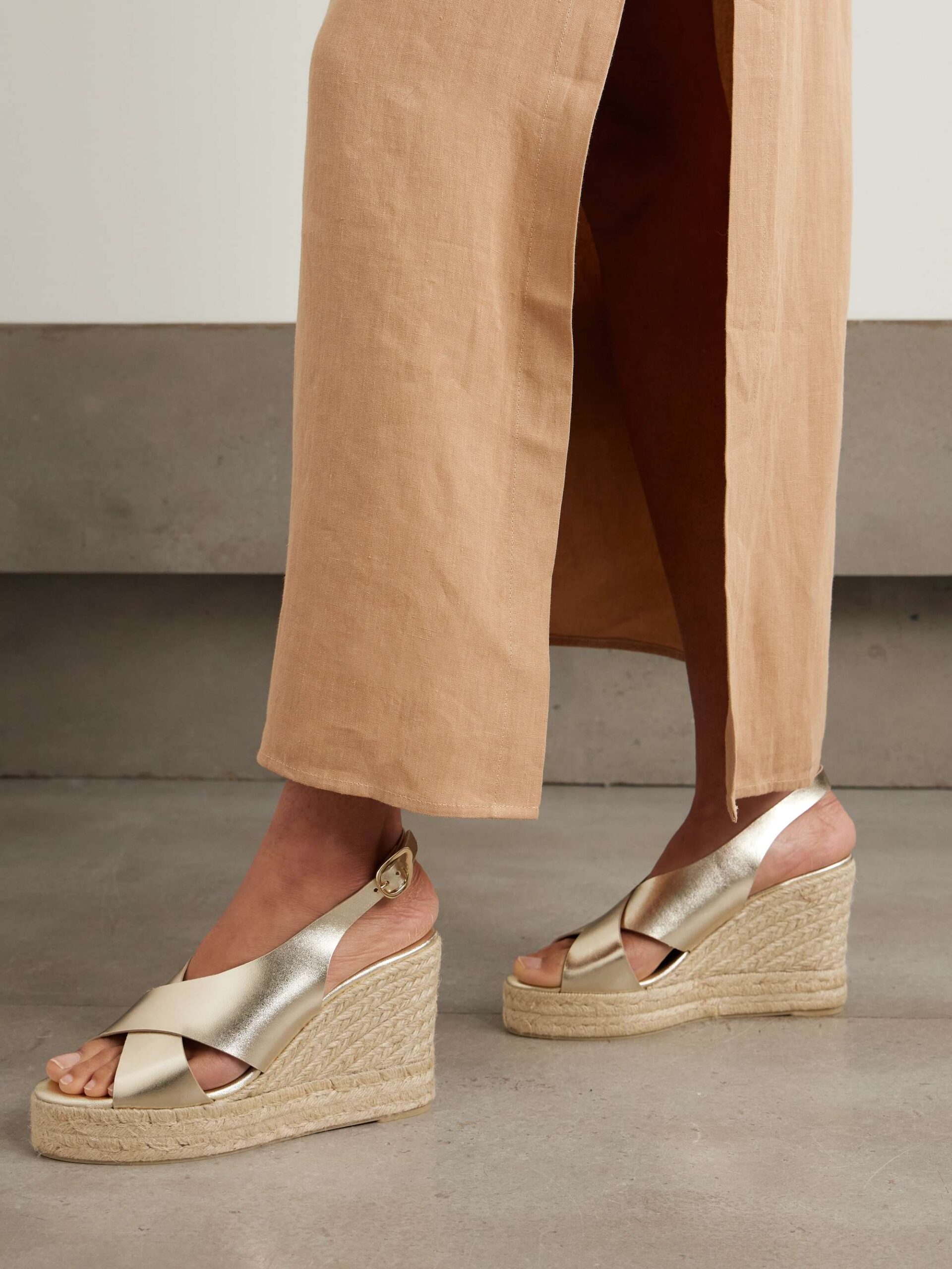 Ancient Greek Sandals Maria Metallic Gold Leather Espadrille Wedge Sandals