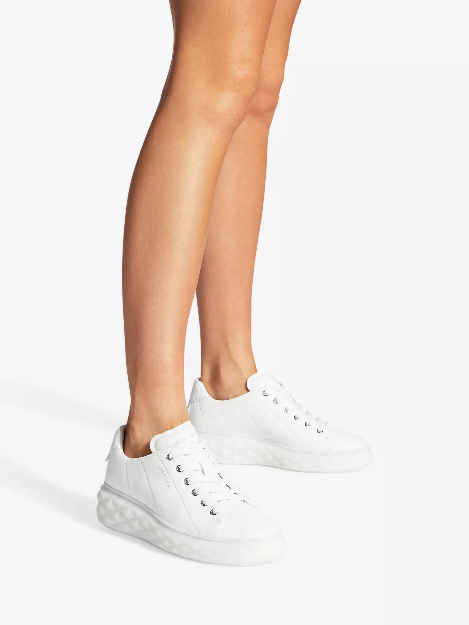 Jimmy Choo Diamond Light Maxi Branded White Leather Low Top Trainers
