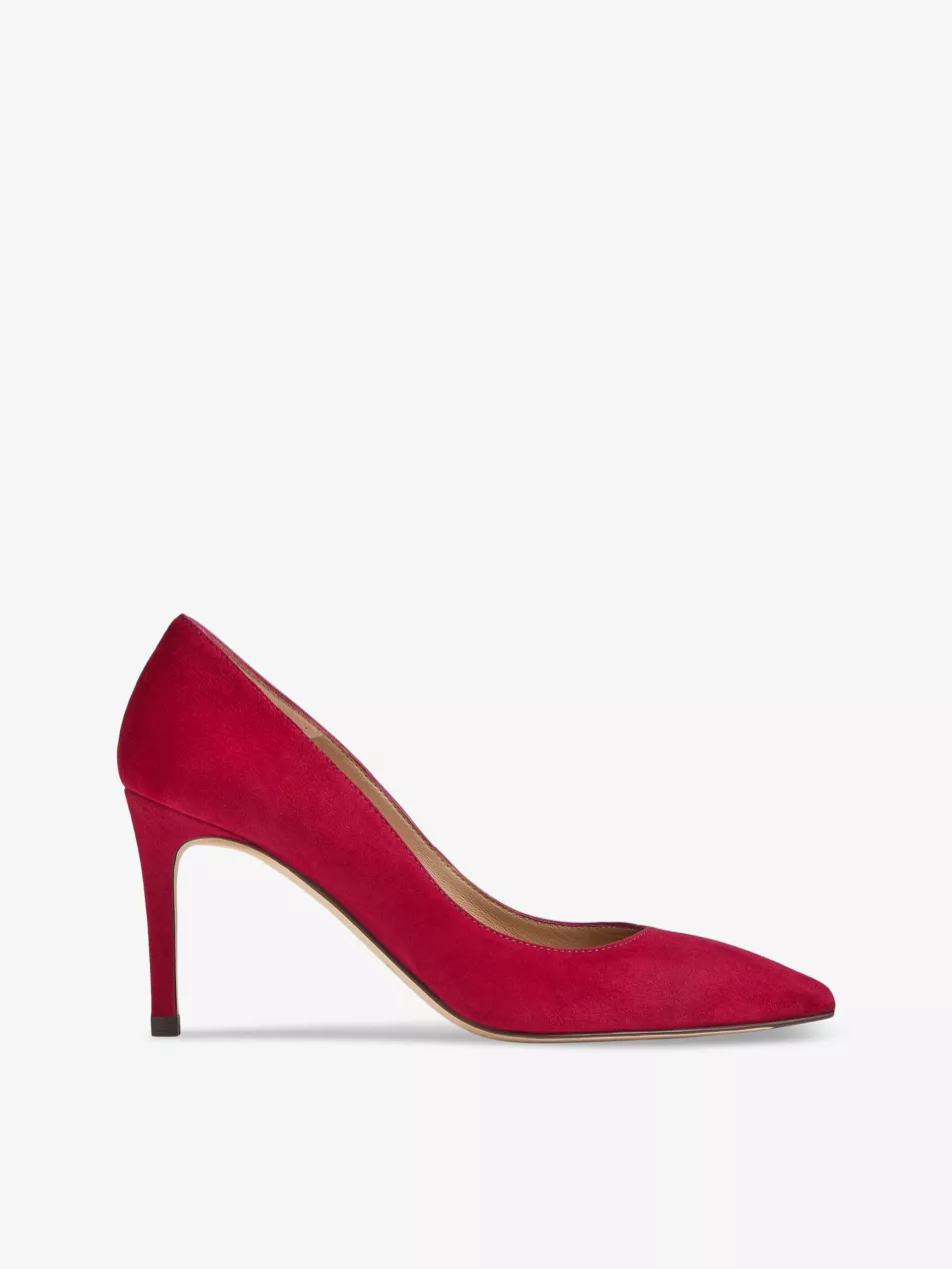 LK Bennett Floret Pointed Toe Red Scarlet Suede Courts