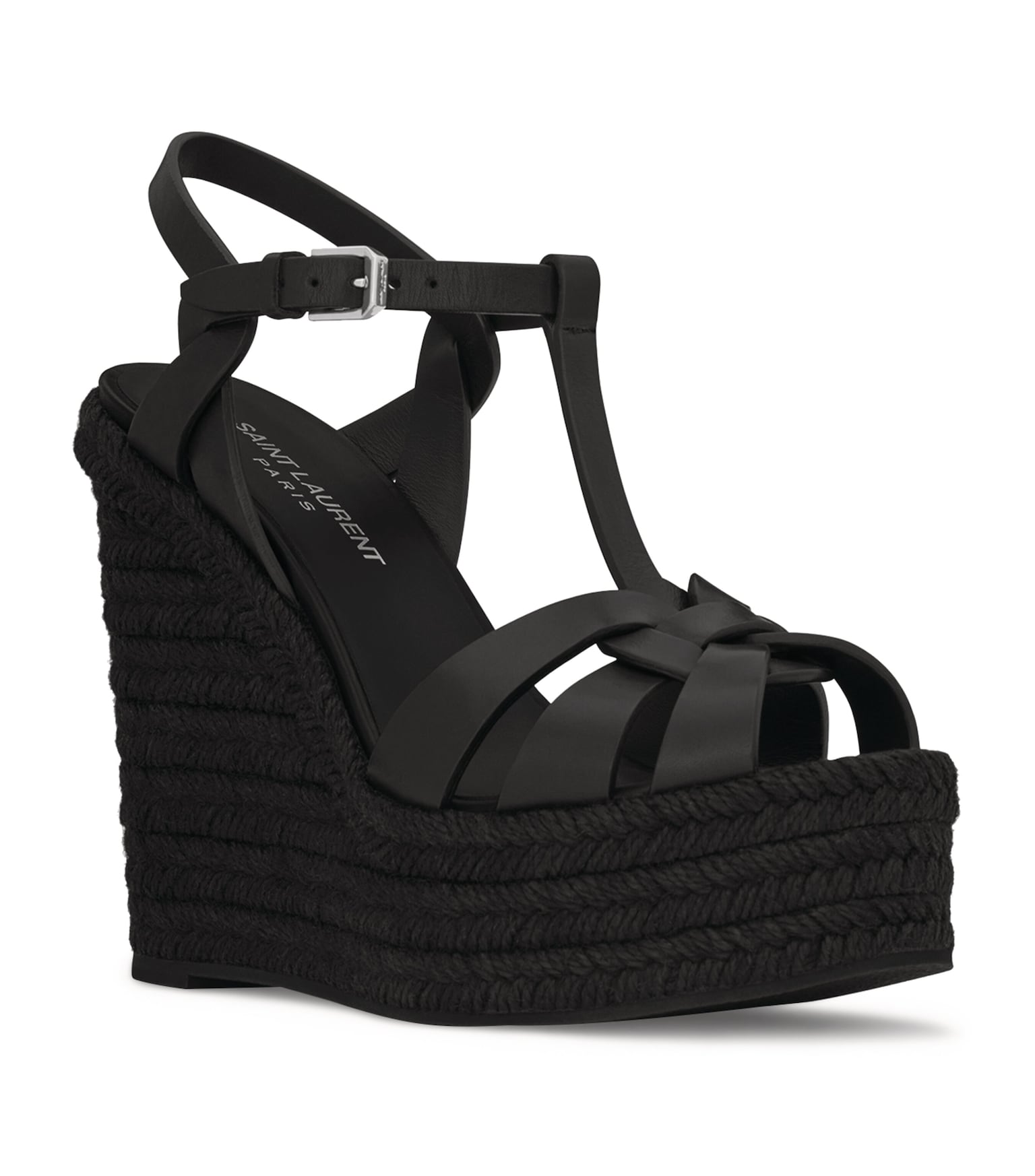 Saint Laurent Tribute Black Espadrille Wedge Heels